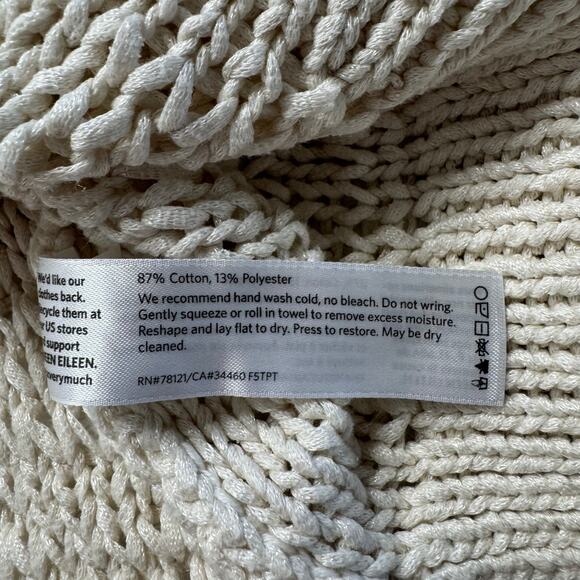 EILEEN FISHER Ivory Open Knit Pullover Sweater Size Large Womens Cotton Blend - Picture 7 of 10